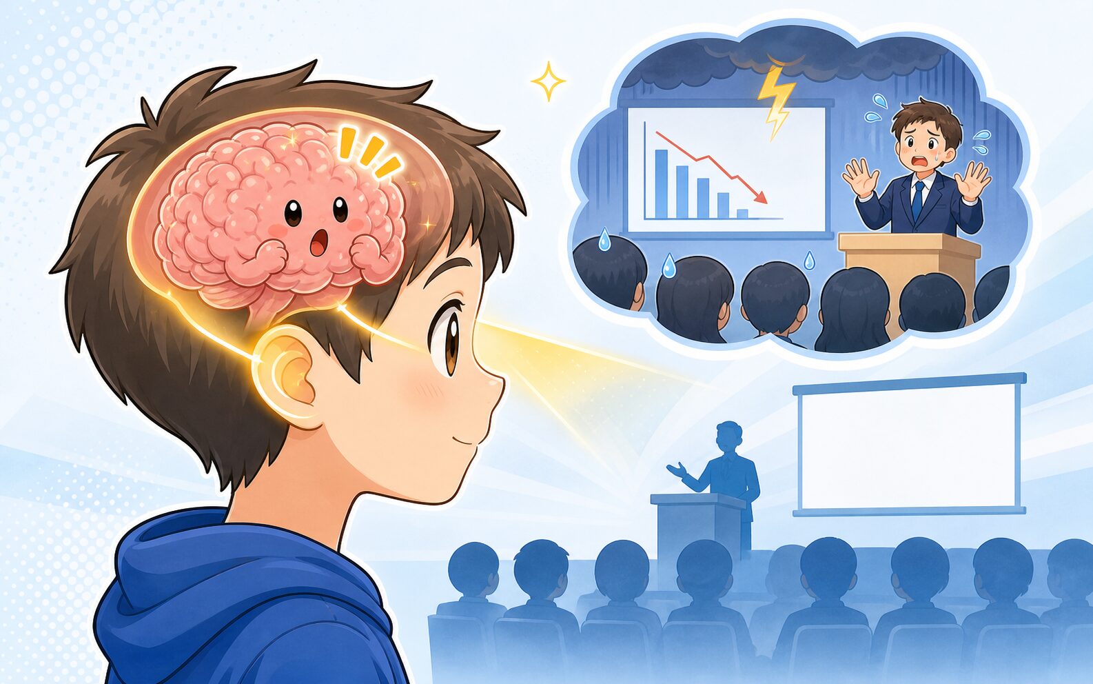 人前で発表する場面を脳が重要な出来事として受け取る様子