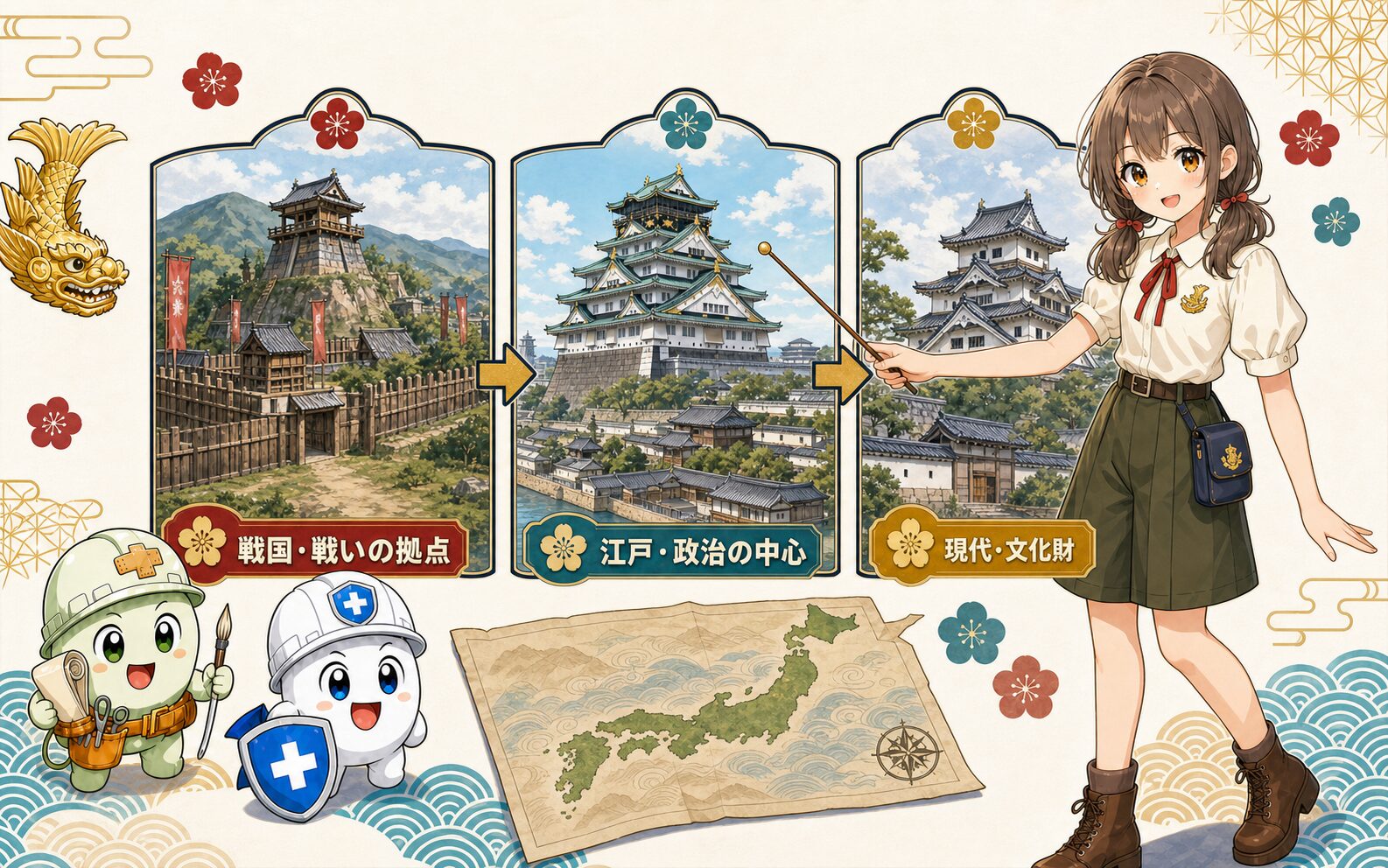 戦国時代の軍事拠点から江戸時代の政治拠点と現代の文化財へ変化する城