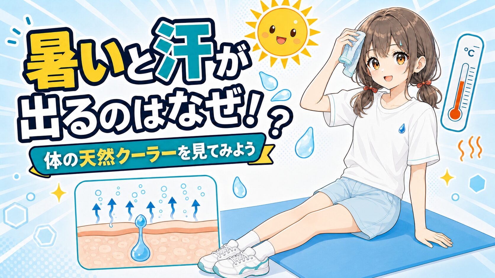 暑いと汗が出る理由と汗で体温を下げる仕組みを紹介する表紙